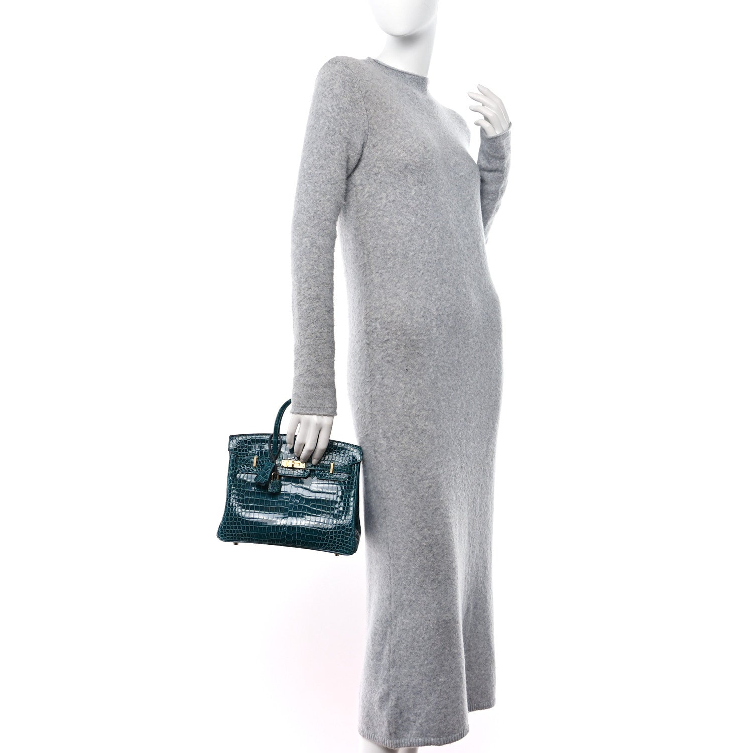 Hermes Shiny Porosus Crocodile Birkin 25 Vert Bosphore 2 of 14