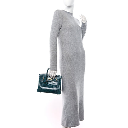 Hermes Shiny Porosus Crocodile Birkin 25 Vert Bosphore 2 of 14