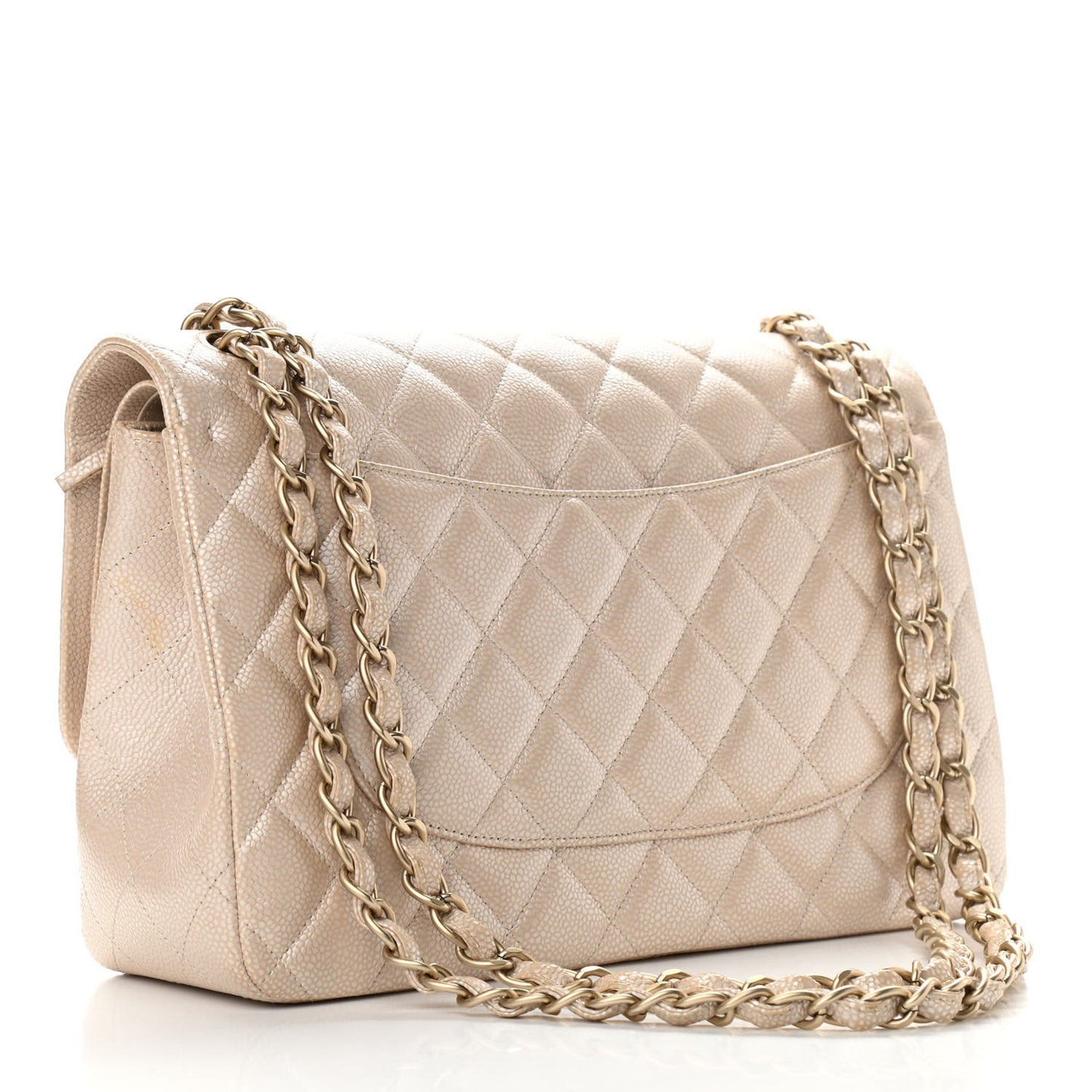 Pearly Caviar Quilted Jumbo Double Flap Light Beige