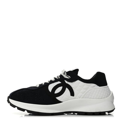 Chanel Fabric Suede Kidskin CC Sneakers 38 Dark Navy White 1 of 10
