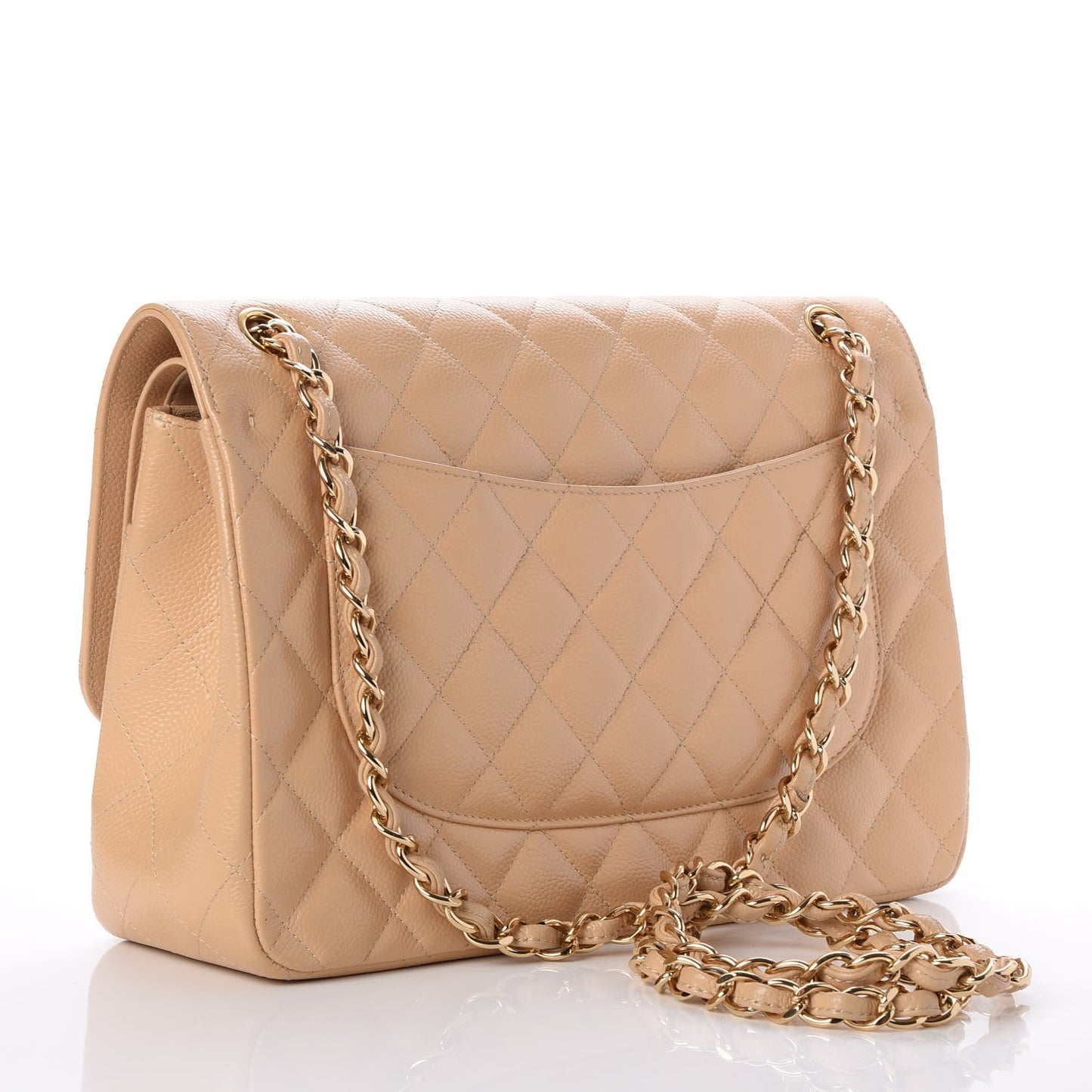 Caviar Quilted Jumbo Double Flap Beige Clair