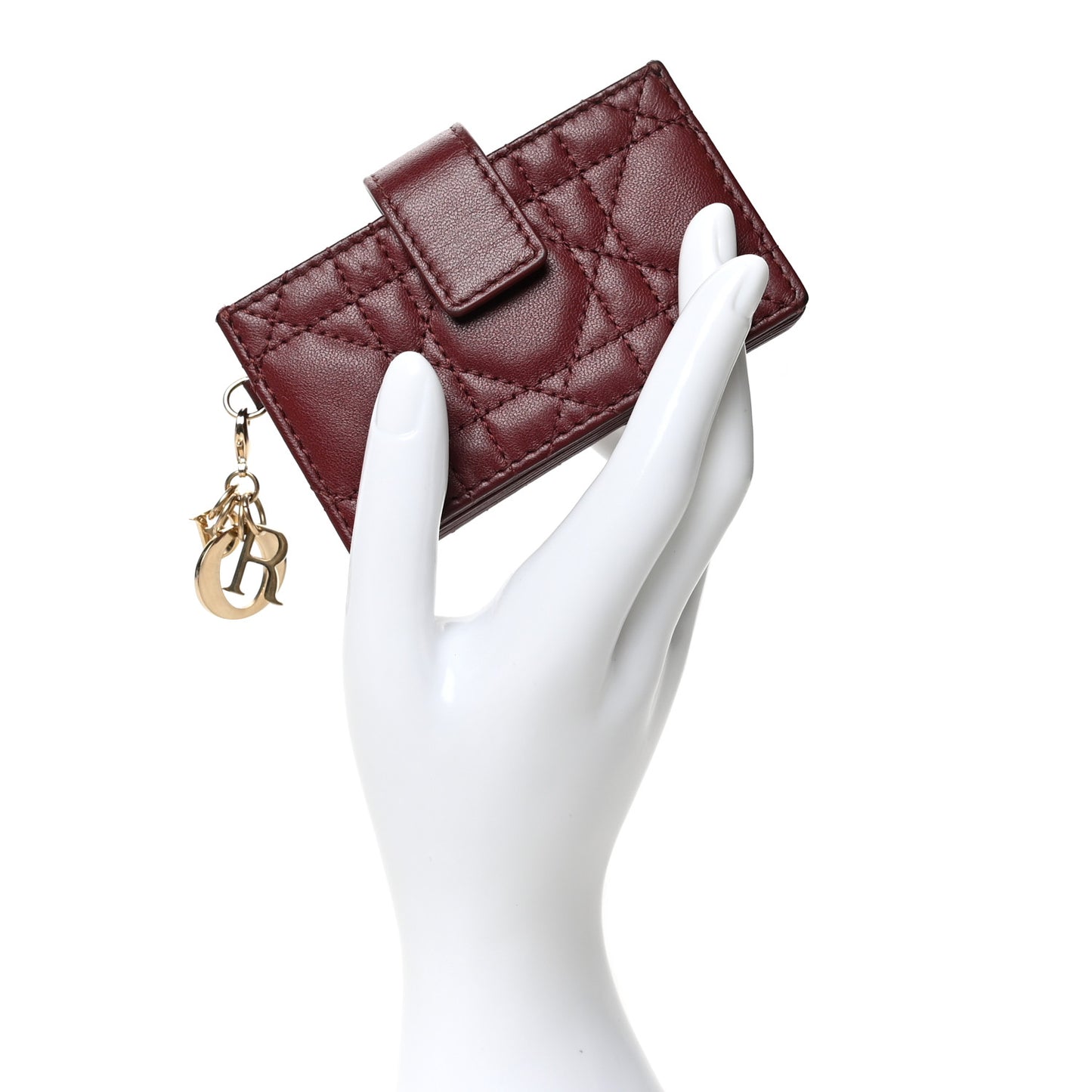 Lambskin Cannage Lady Dior 5-Gusset Card Holder Red