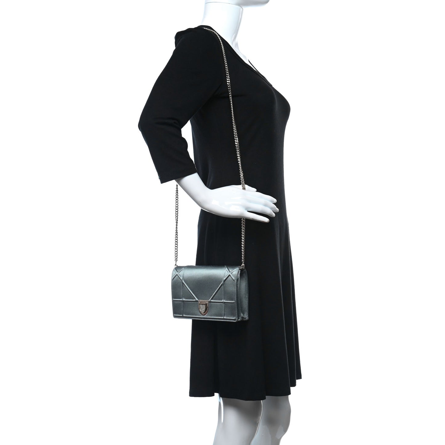 Satin Diorama Wallet on Chain Pouch Blue Gray
