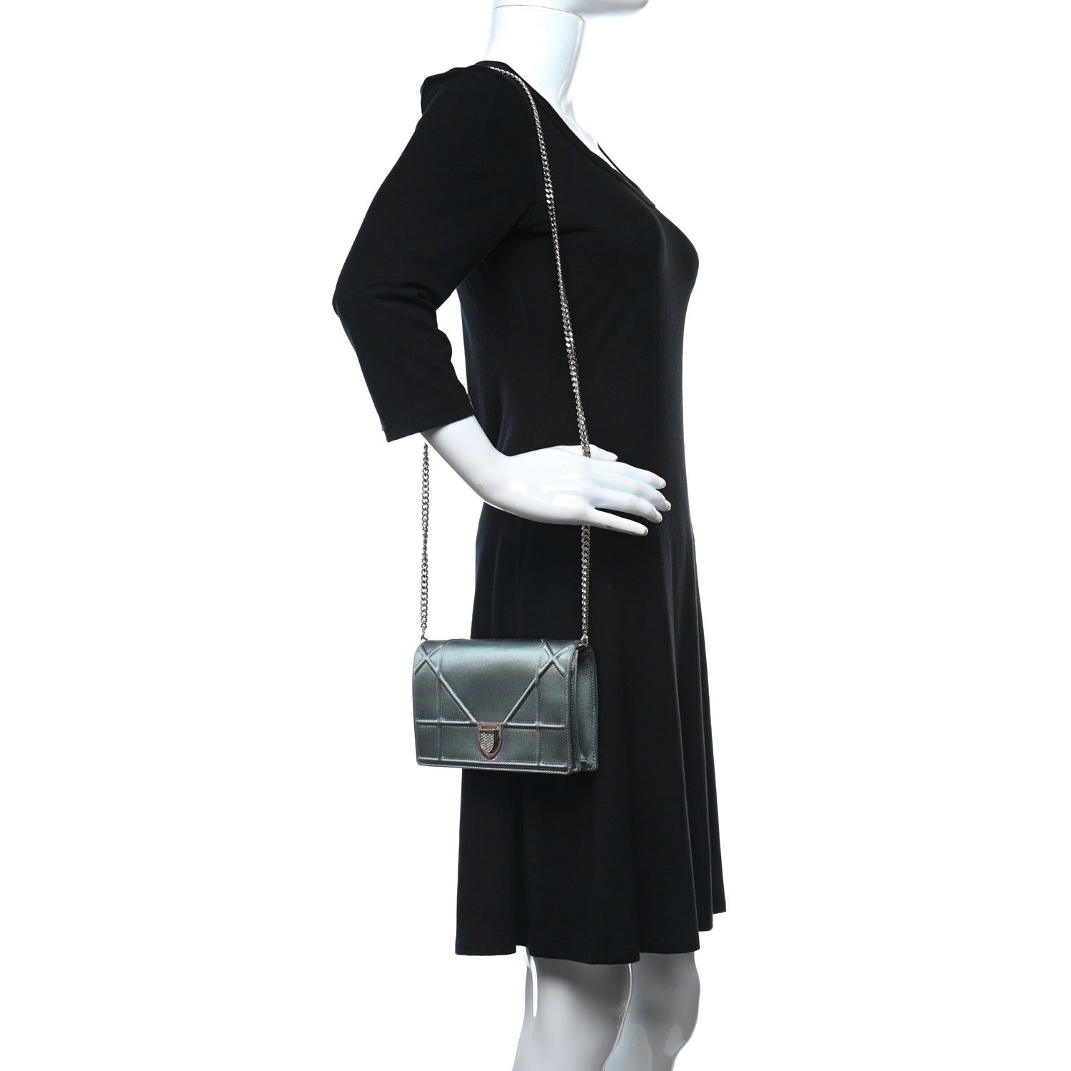 Christian Dior Satin Diorama Wallet on Chain Pouch Blue Gray 2 of 11