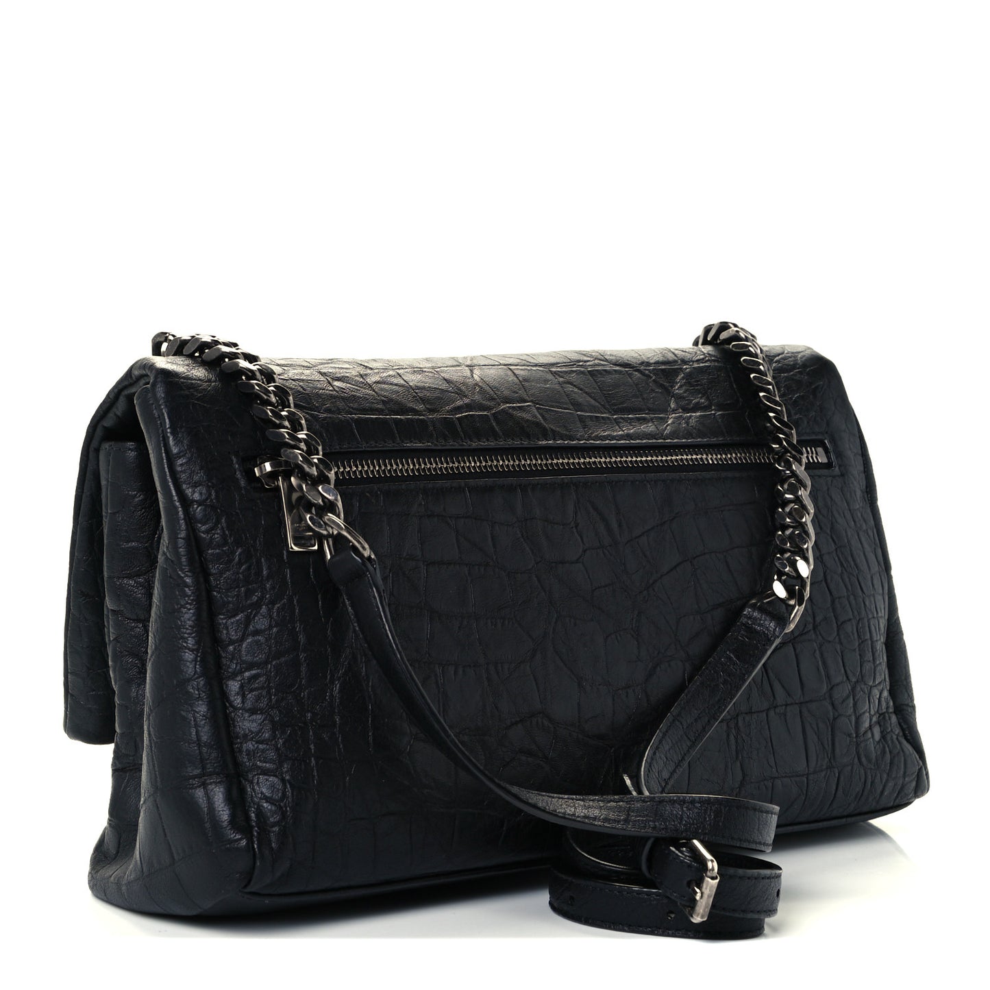 Calfskin Crocodile Embossed Medium West Hollywood Monogram Fold-Over Black