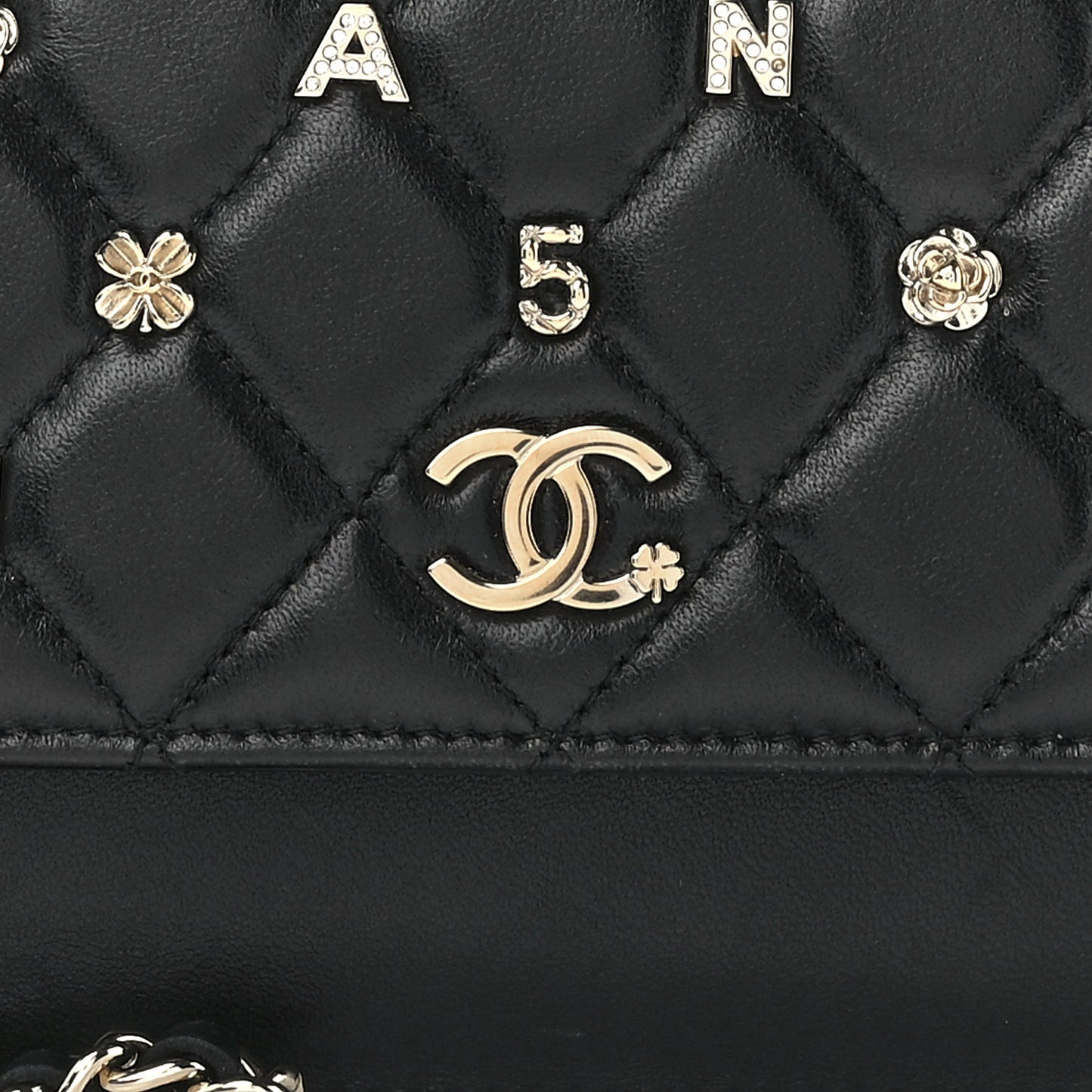 Lambskin Quilted All About Chanel Charm Wristlet Wallet Black