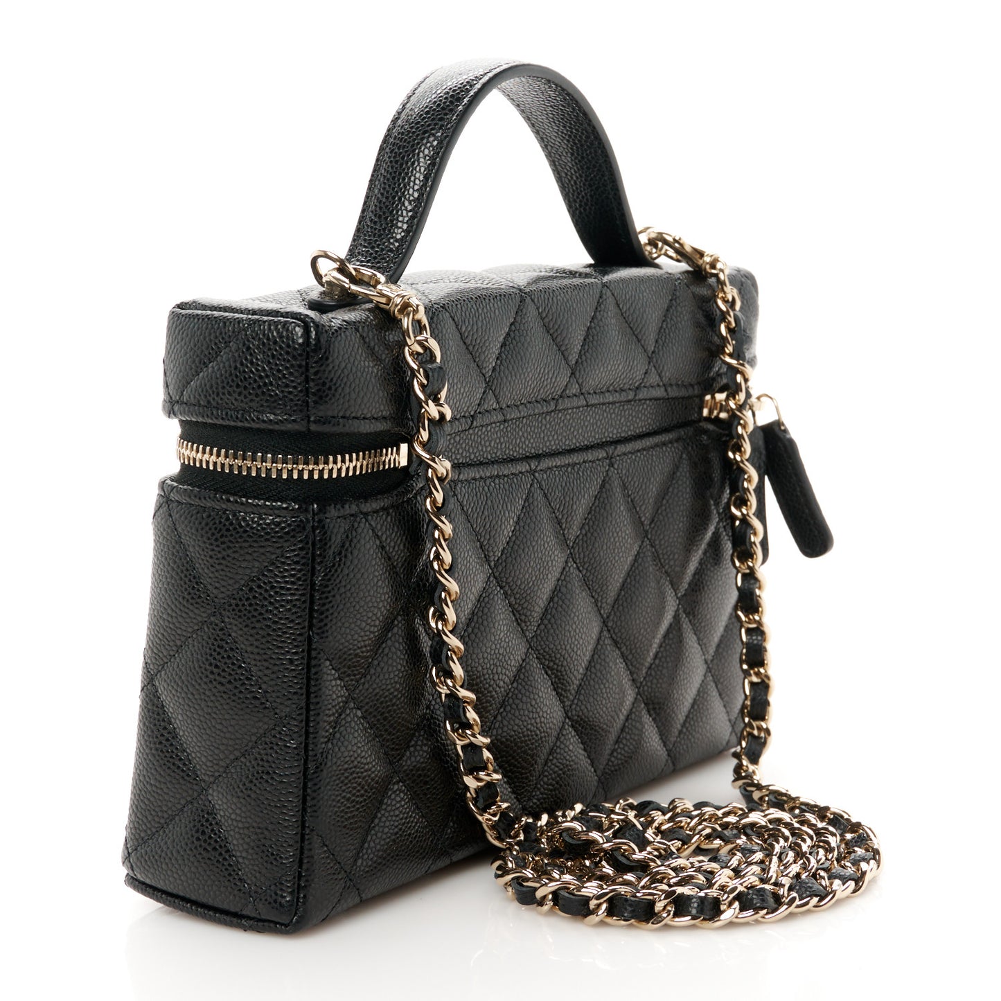 Caviar Quilted Top Handle Slim Vanity With Chain Black