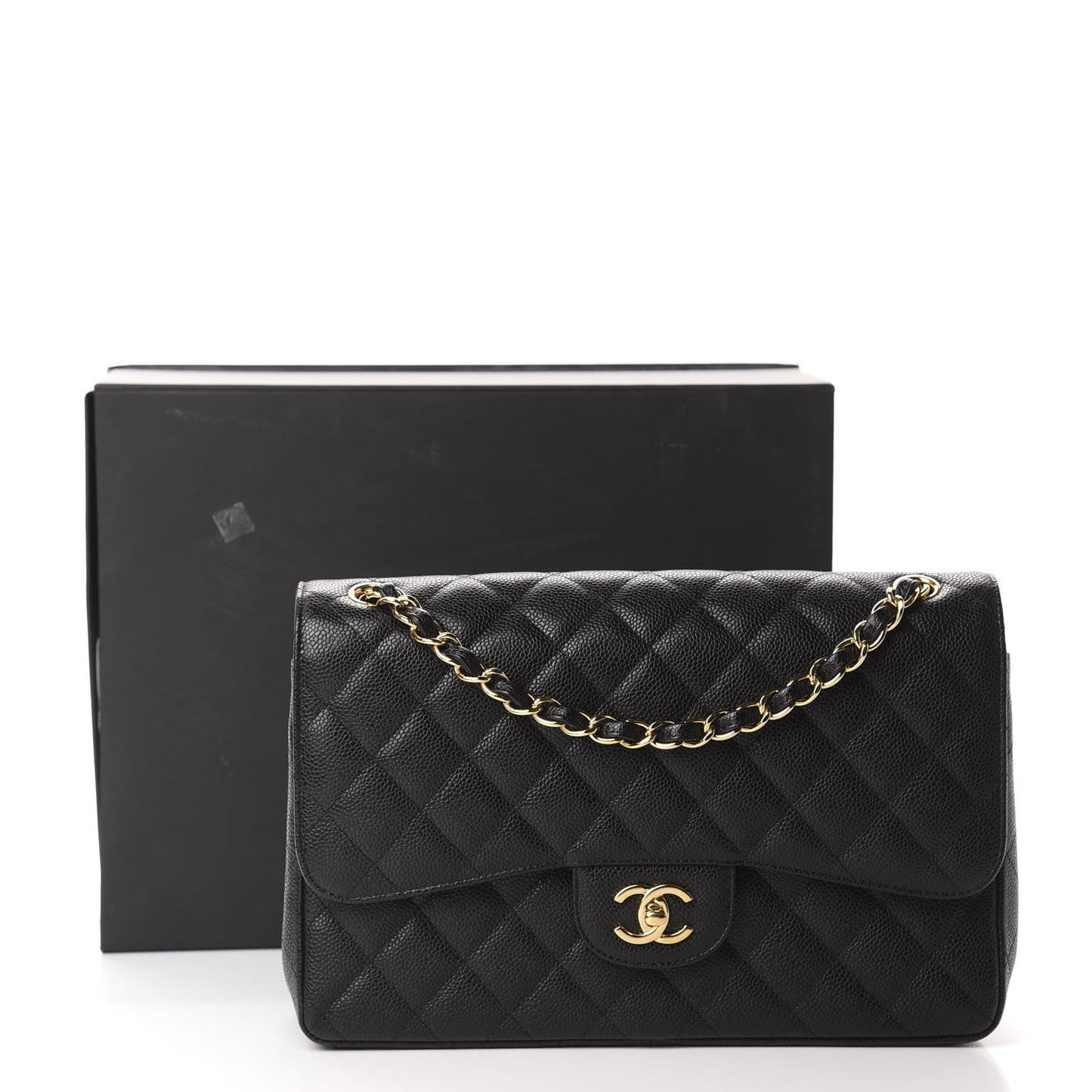 Caviar Quilted Jumbo Double Flap Black