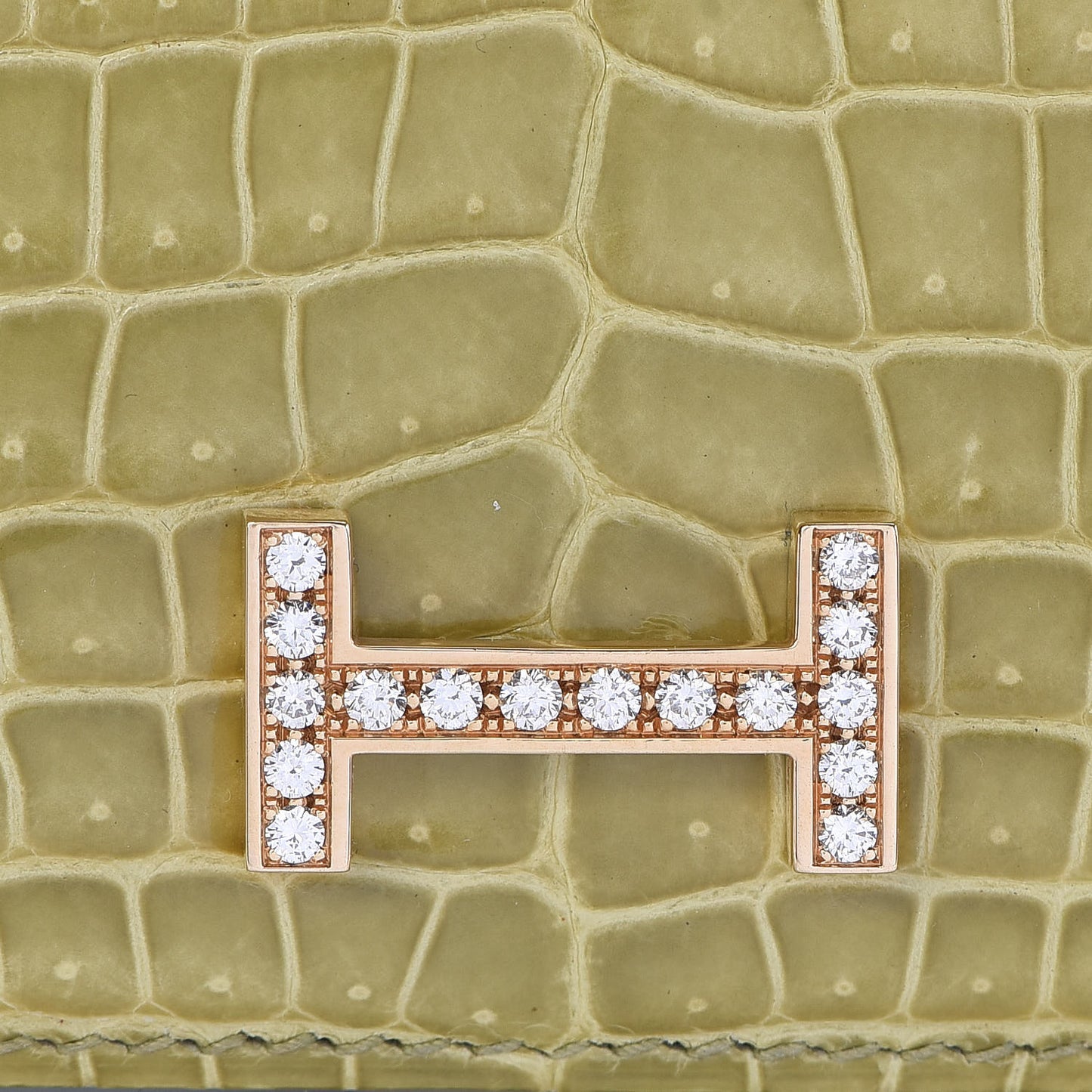 Shiny Porosus Crocodile 18K Gold Diamond Bearn Wallet Vert Anis