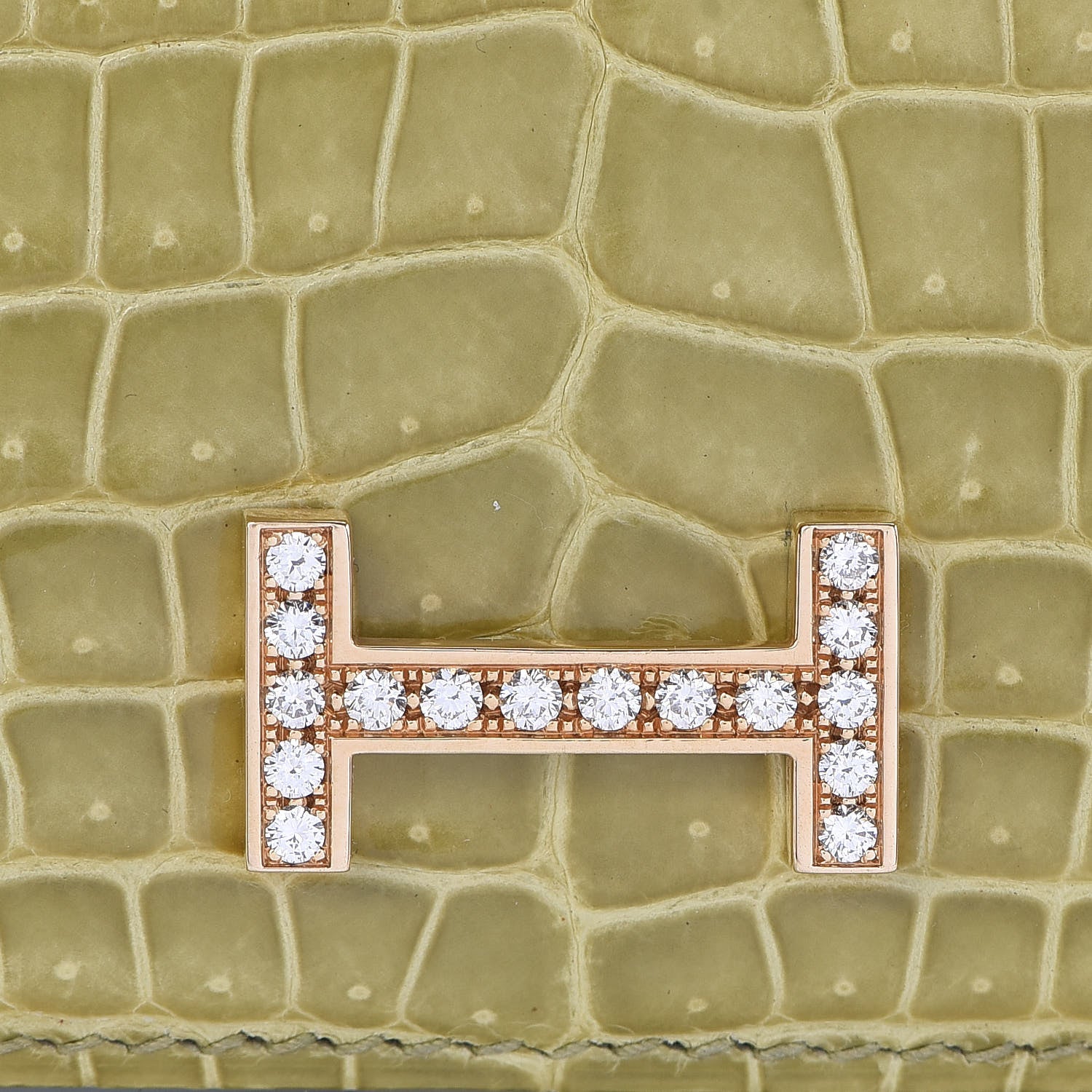 Hermes Shiny Porosus Crocodile 18K Gold Diamond Bearn Wallet Vert Anis 7 of 10
