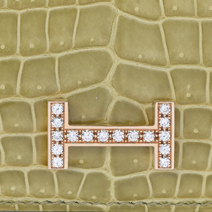 Hermes Shiny Porosus Crocodile 18K Gold Diamond Bearn Wallet Vert Anis 7 of 10
