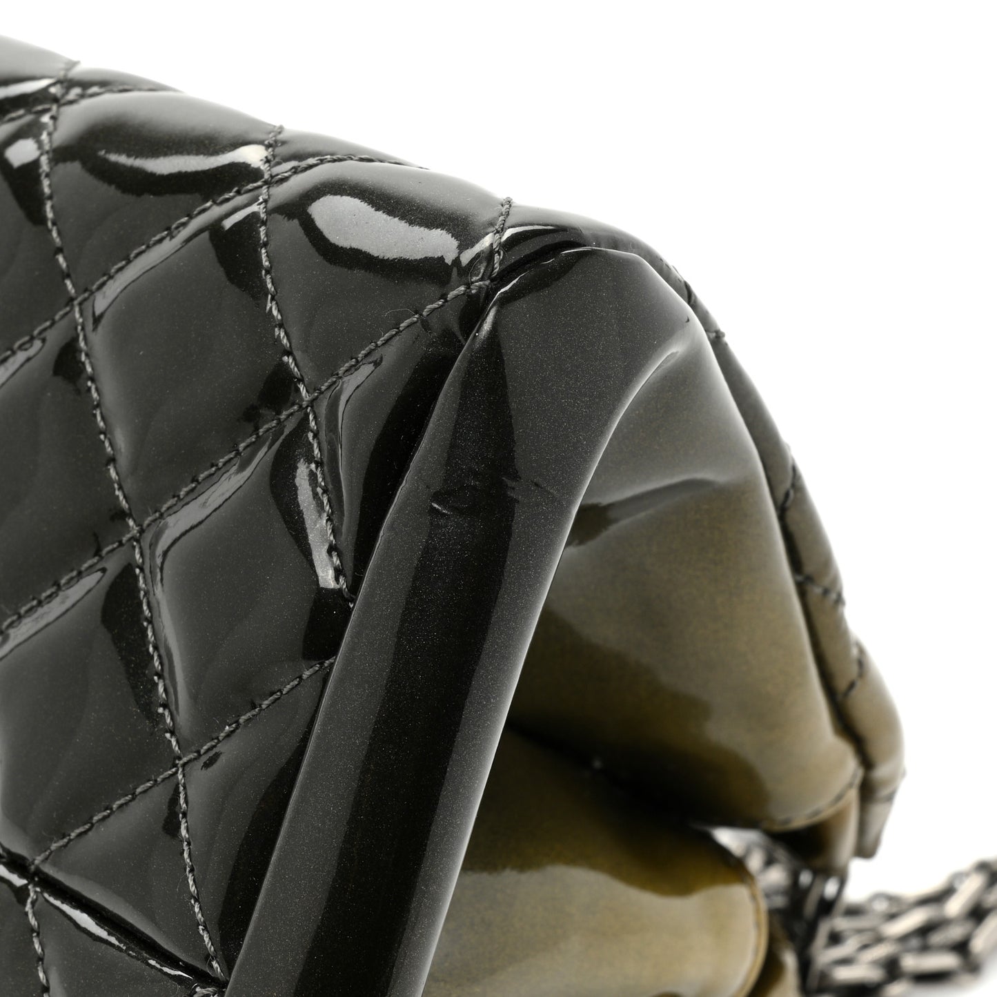 Metallic Patent Quilted Medium Just Mademoiselle Bowling Bag Green Degrade