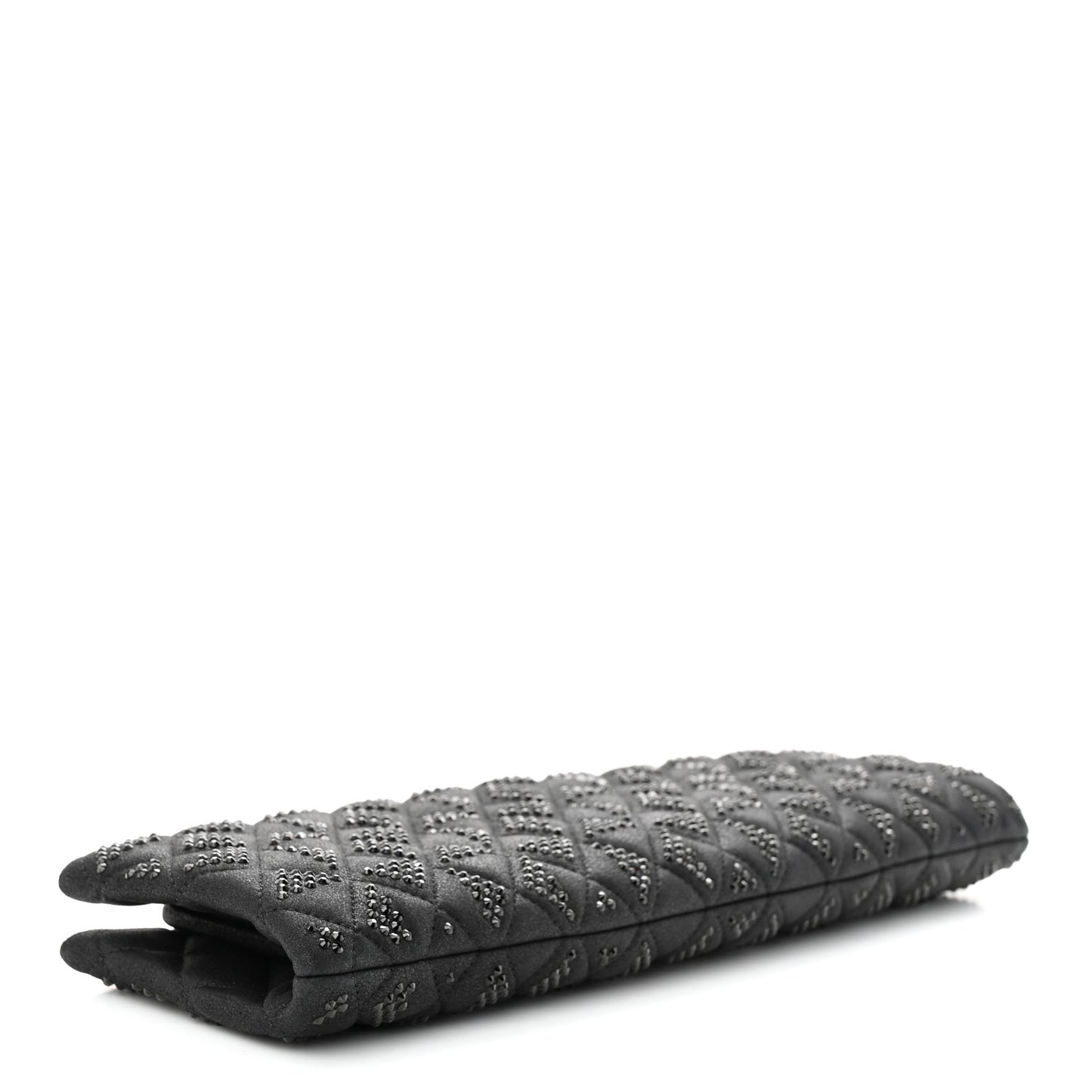 Iridescent Lambskin Crystal Quilted Clutch Black