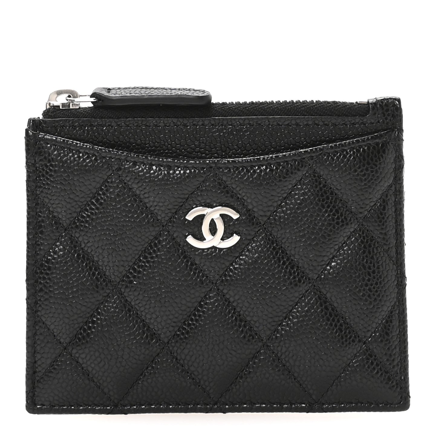 Caviar Quilted CC Zip Card Holder Black