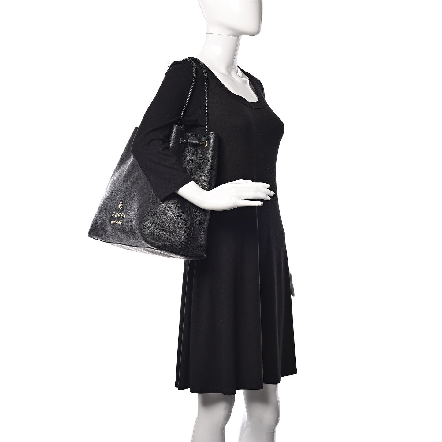 Calfskin Large Gifford Braided Handle Tote Black