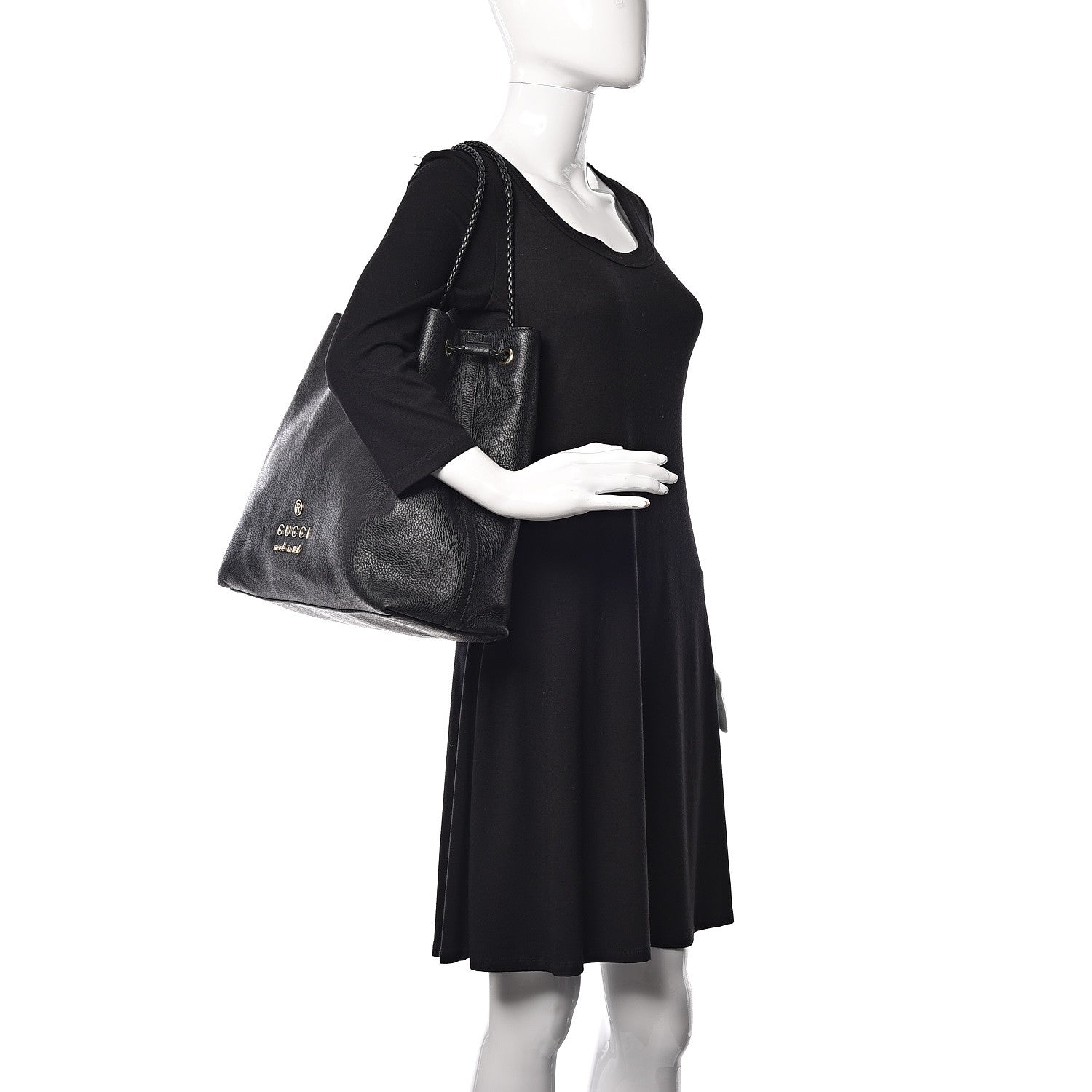 Gucci Calfskin Large Gifford Braided Handle Tote Black 2 of 10