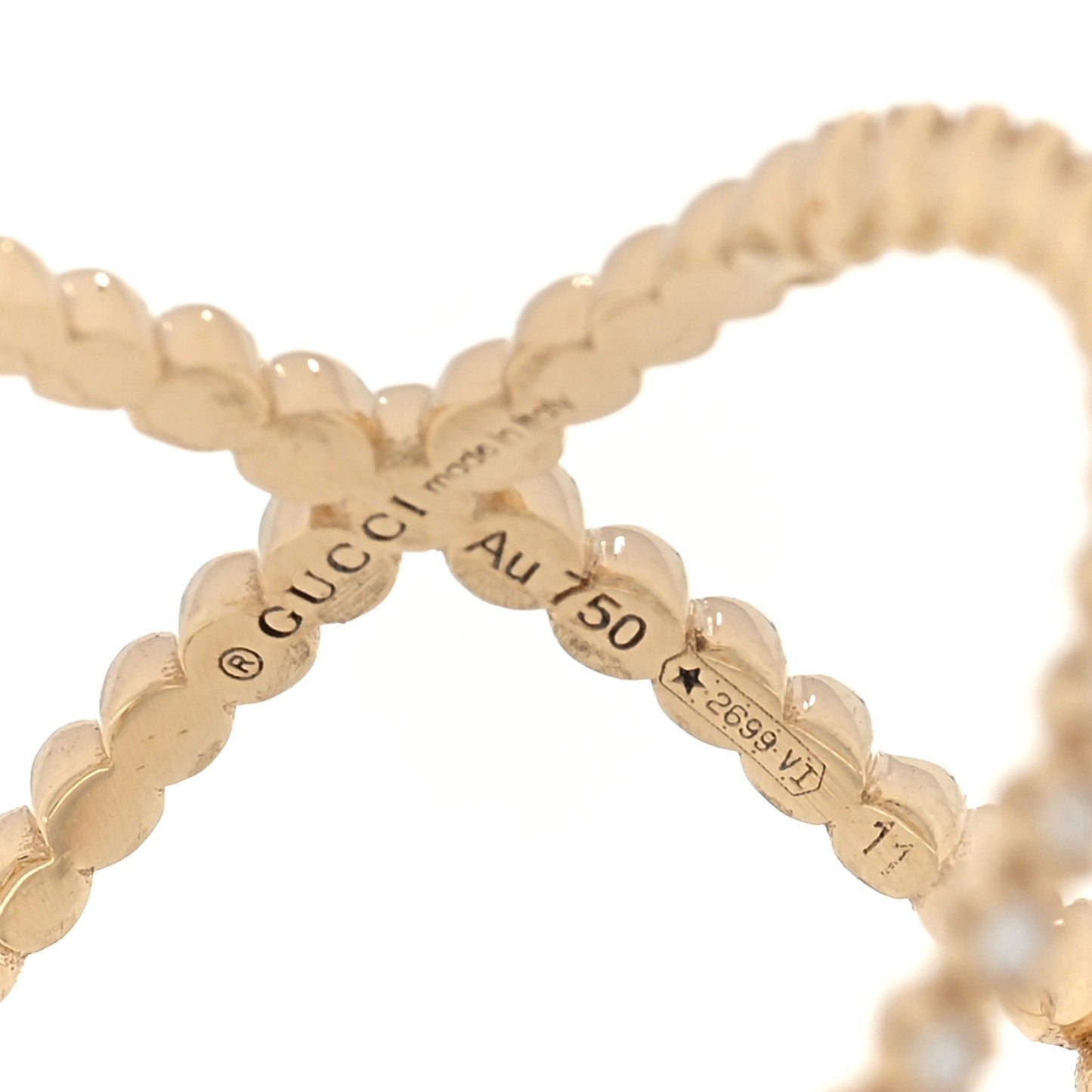 18K Yellow Gold Diamond GG Running X Ring 50 5.5