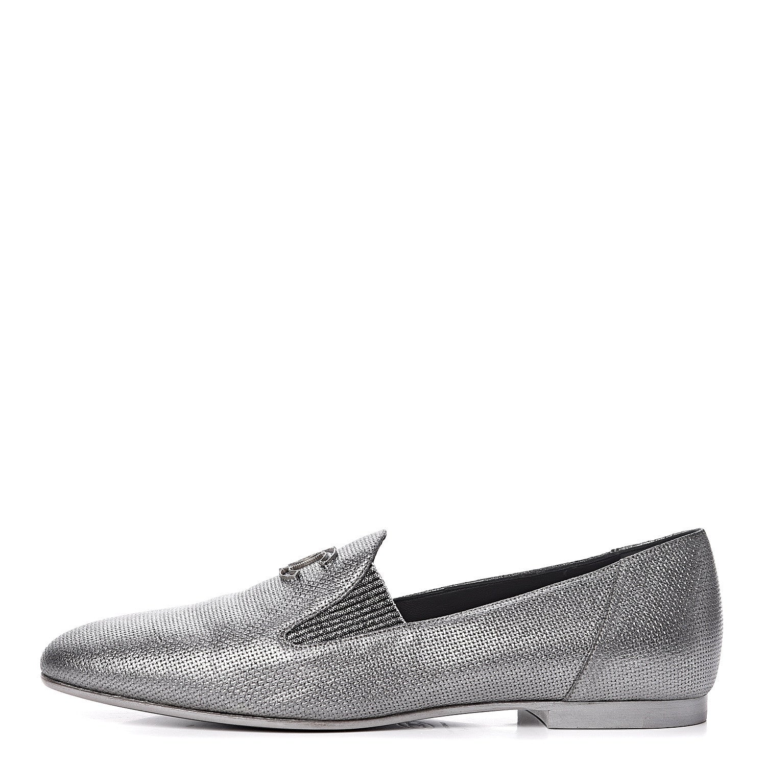 Chanel Metallic Calfskin Grosgrain CC Mocassin Loafers 41 Argent Fonce 1 of 8