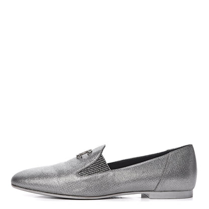 Chanel Metallic Calfskin Grosgrain CC Mocassin Loafers 41 Argent Fonce 1 of 8