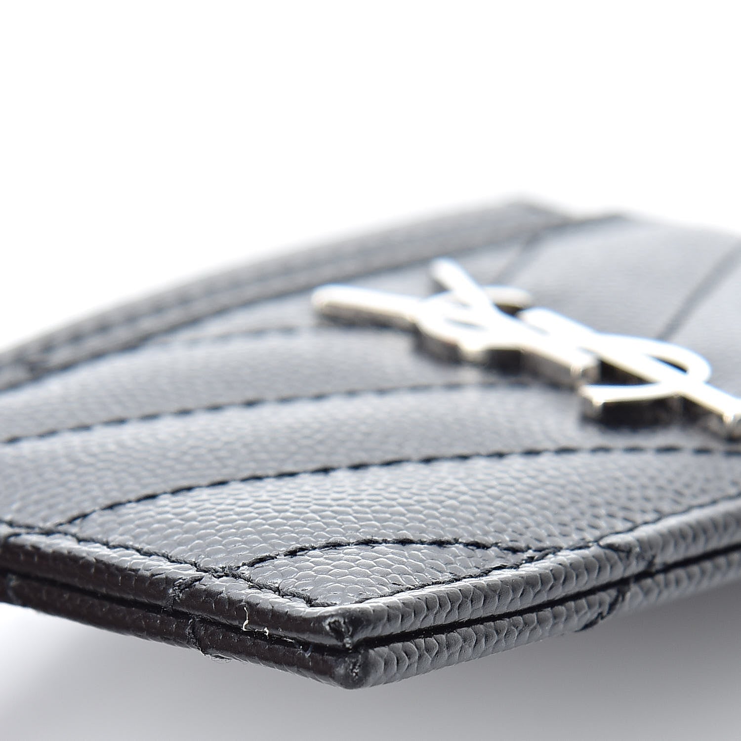 Saint Laurent Grain De Poudre Matelasse Chevron Monogram Credit Card Case Black 8 of 12