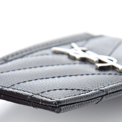 Saint Laurent Grain De Poudre Matelasse Chevron Monogram Credit Card Case Black 8 of 12