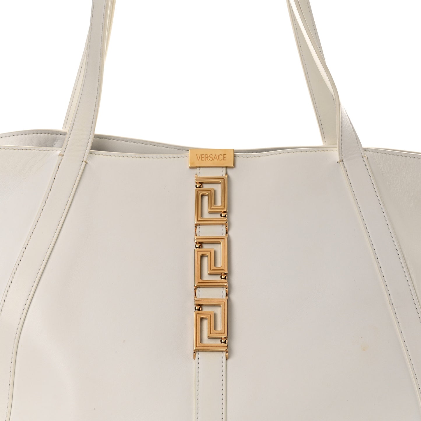 Calfskin Greca Goddess Tote Bag White