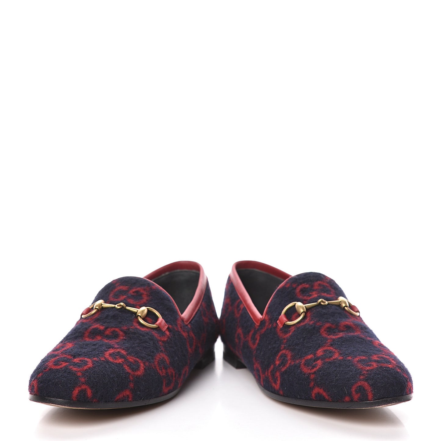 Covered Wool GG Monogram Horsebit Womens Jordaan Loafers 37.5 Blue Red