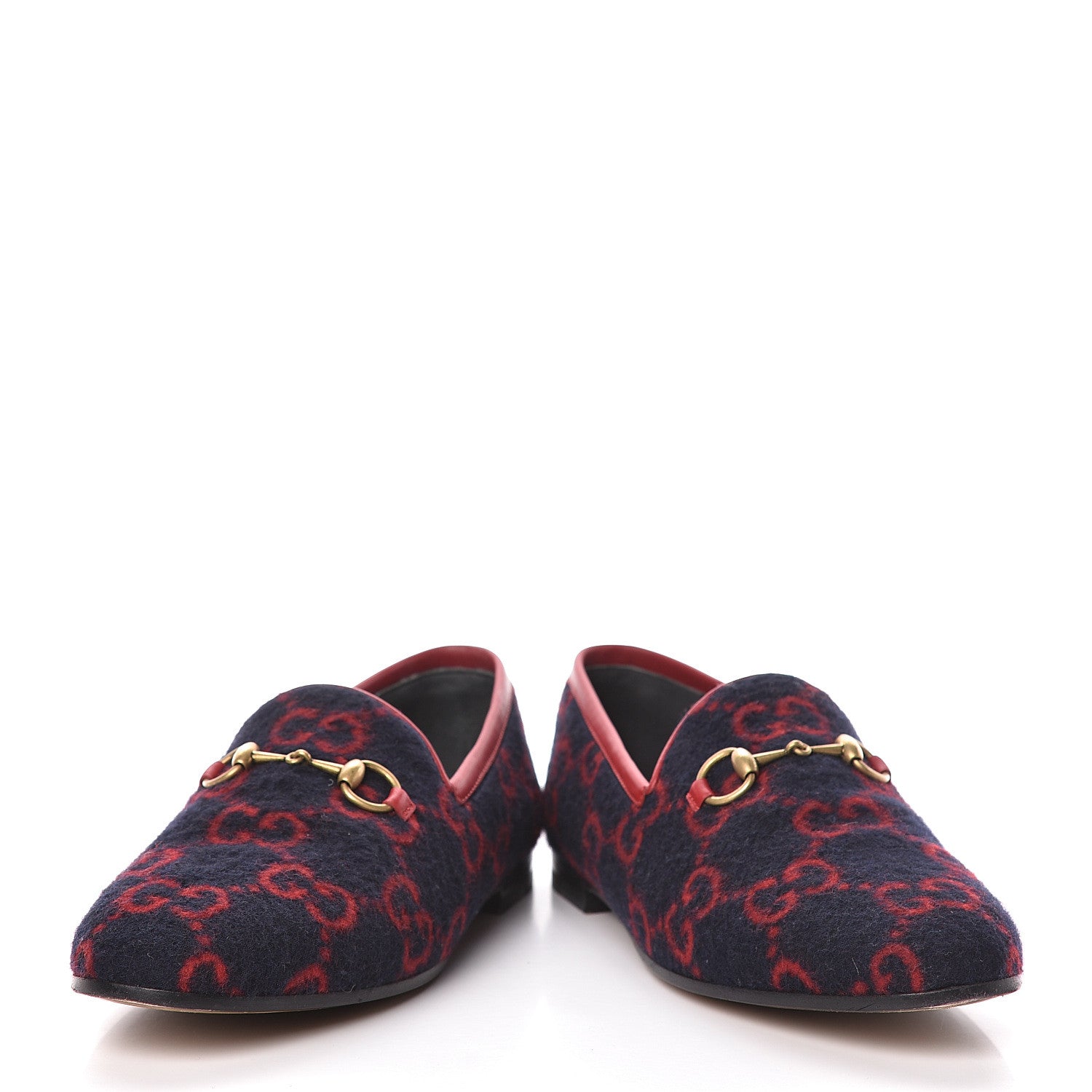 Gucci Covered Wool GG Monogram Horsebit Womens Jordaan Loafers 37.5 Blue Red 19 of 19