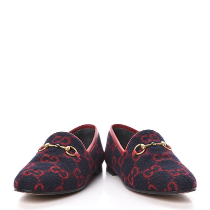 Gucci Covered Wool GG Monogram Horsebit Womens Jordaan Loafers 37.5 Blue Red 19 of 19