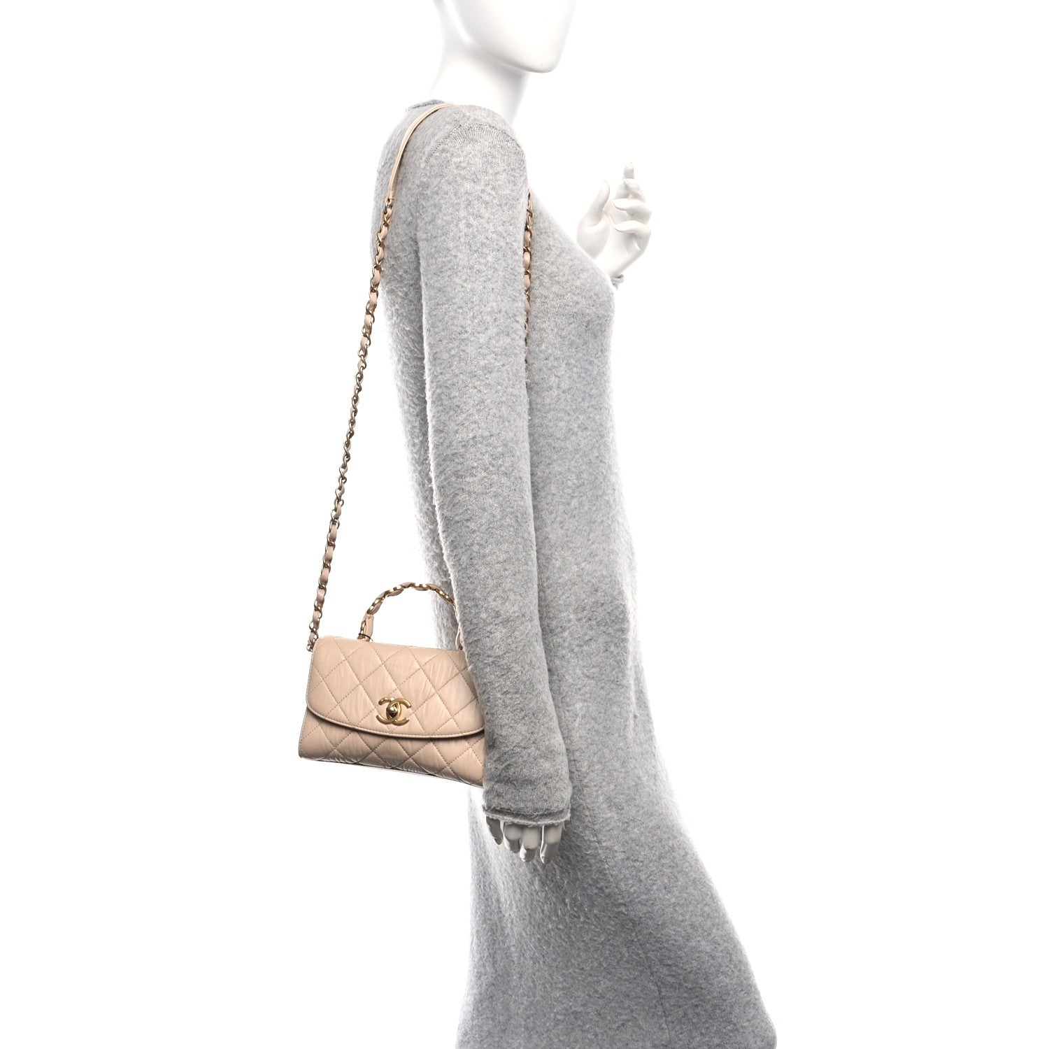 Chanel Crumpled Lambskin Quilted Mini CC Links Top Handle Flap Beige 2 of 12
