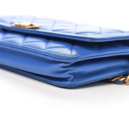 Chanel Lambskin Quilted Boy Wallet On Chain WOC Blue 10 of 14