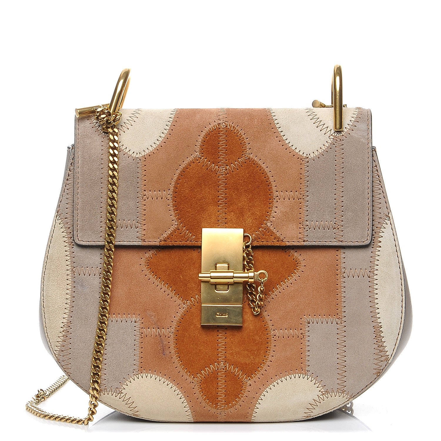 Chloe Suede Calfskin Patchwork Drew Shoulder Bag Motty Grey 1 of 10
