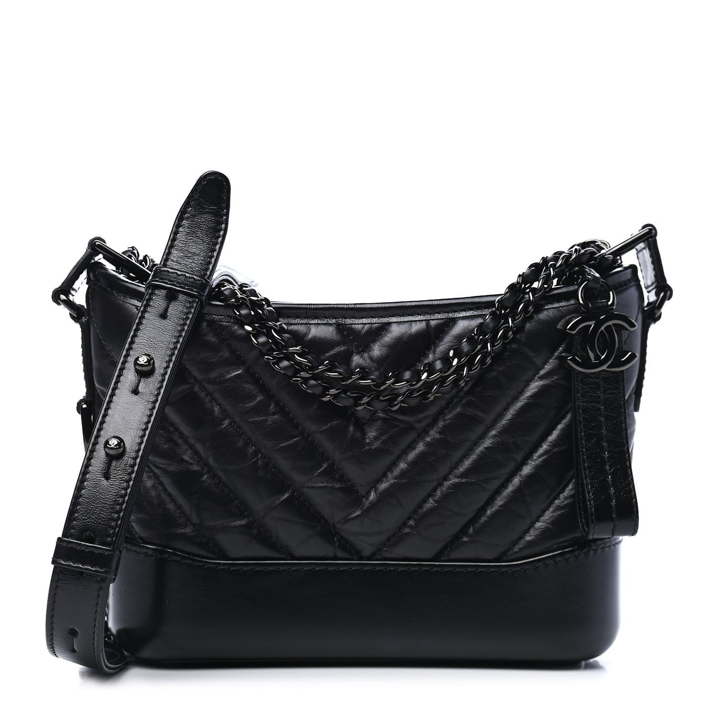 Aged Calfskin Chevron Quilted Small Gabrielle Hobo So Black