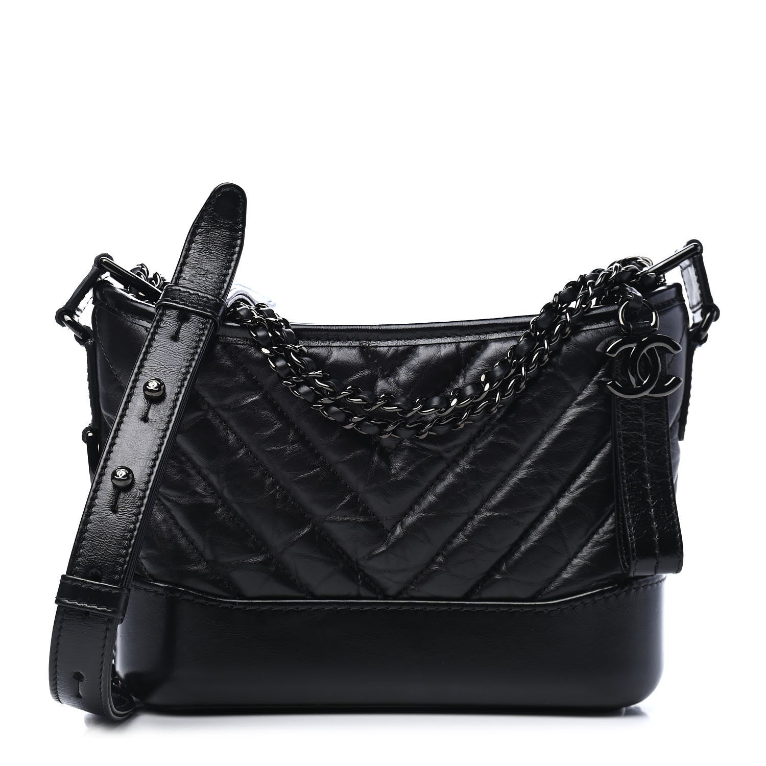 Chanel Aged Calfskin Chevron Quilted Small Gabrielle Hobo So Black 1 of 11