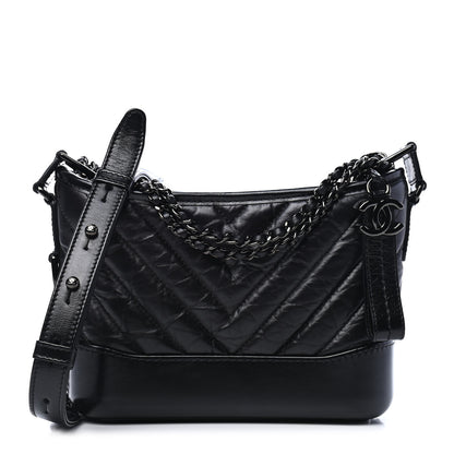 Chanel Aged Calfskin Chevron Quilted Small Gabrielle Hobo So Black 1 of 11