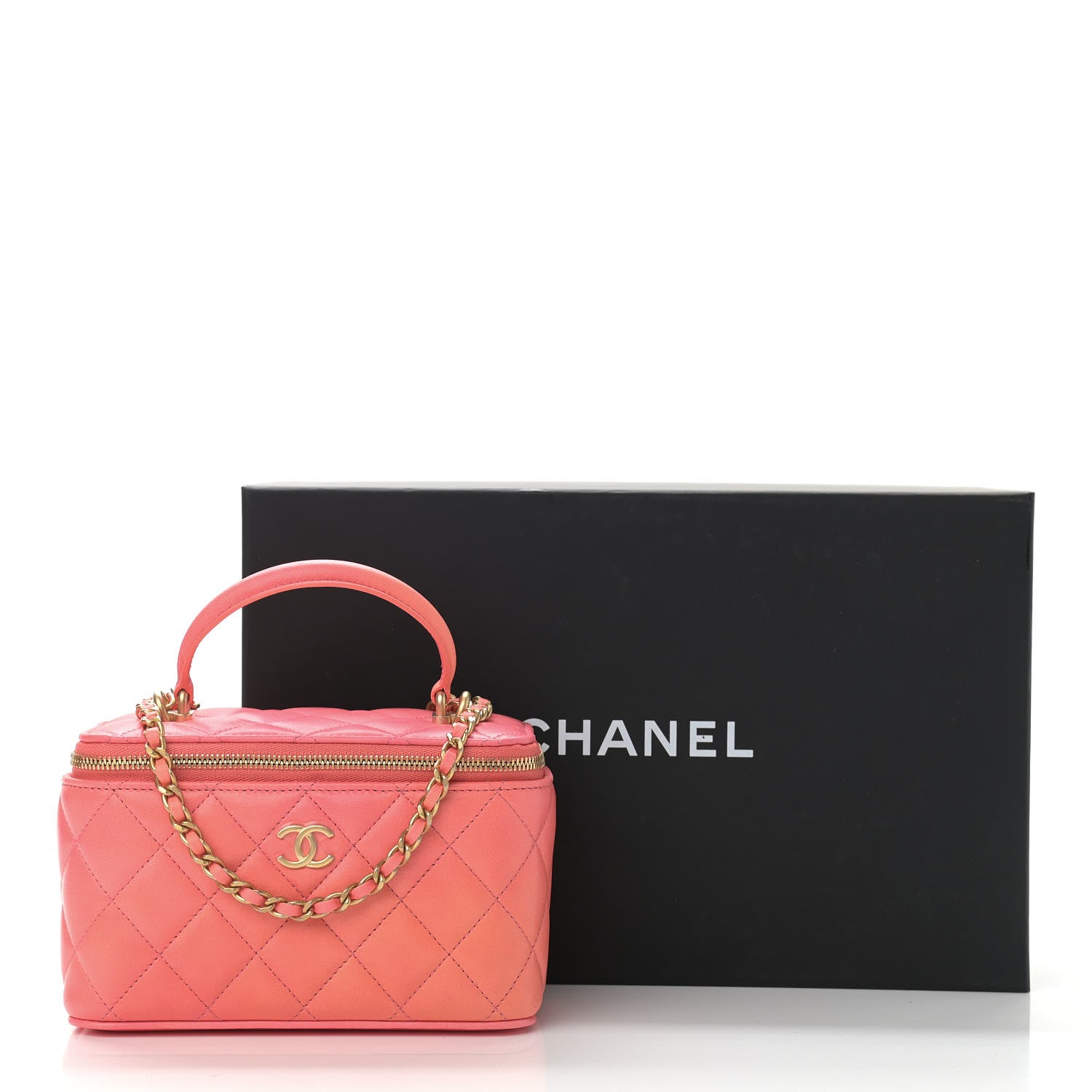 Chanel Lambskin Quilted Ombre Small Top Handle Vanity Case With Chain Coral 11 of 11