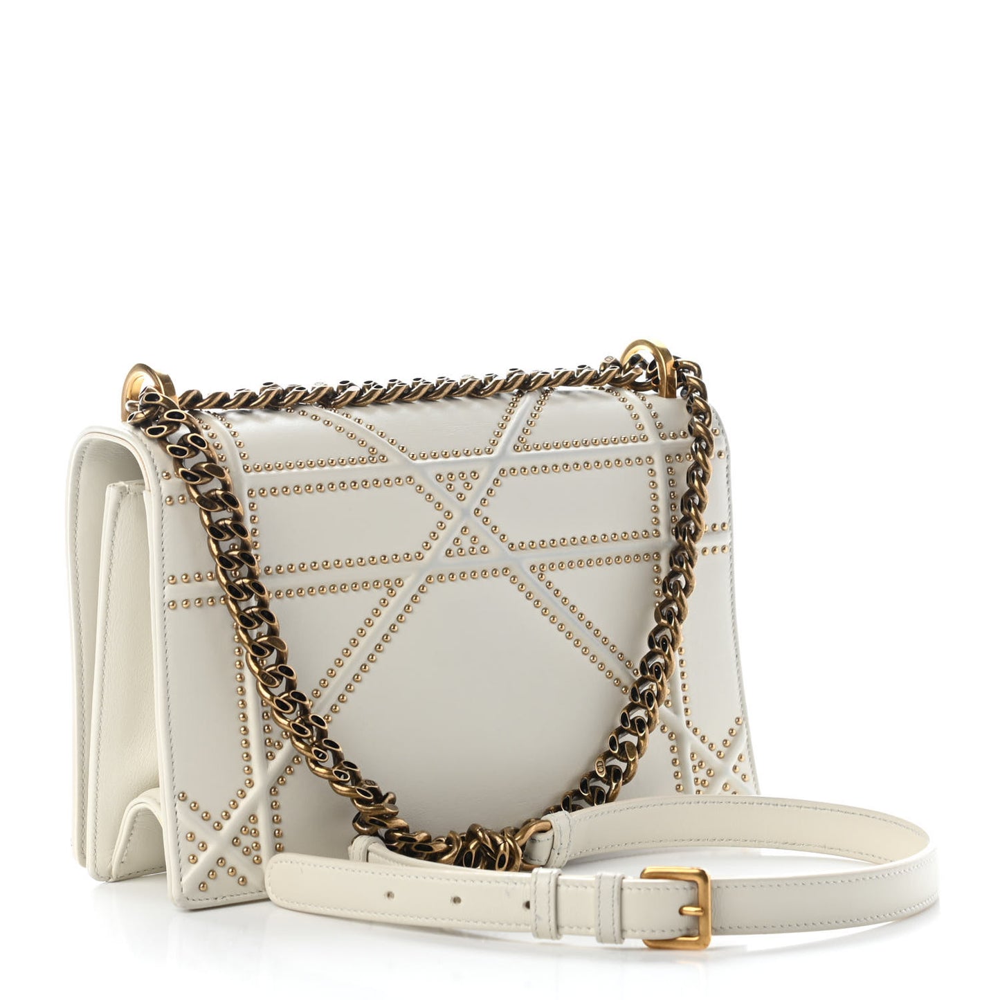 Lambskin Studded Medium Diorama Flap Bag Latte