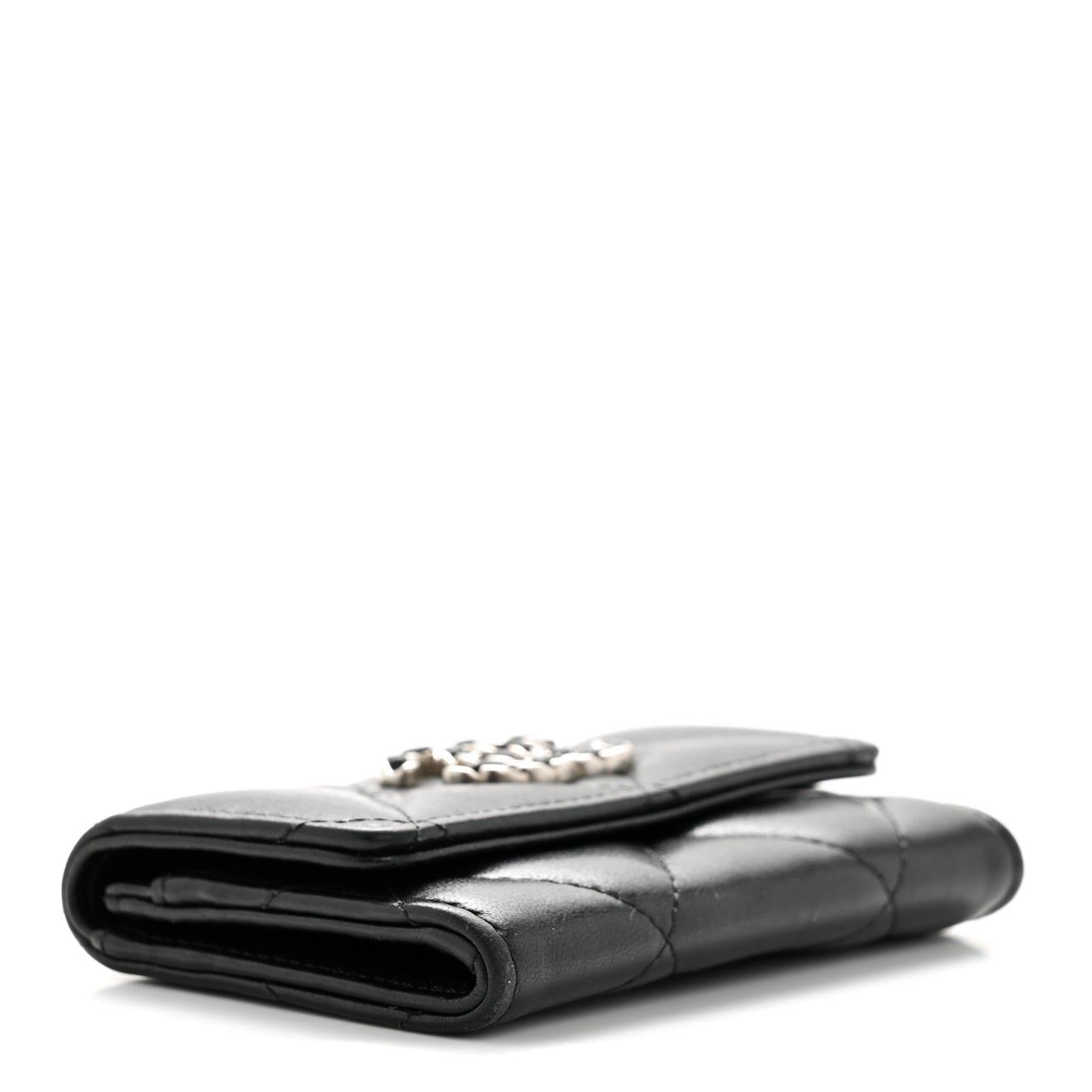 Lambskin Quilted Chanel 19 Flap Card Holder Black