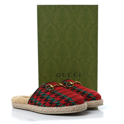 Gucci Tweed Wool Houndstooth Womens Fria Slippers 36 Red Green New Acero Butterscotch 10 of 10