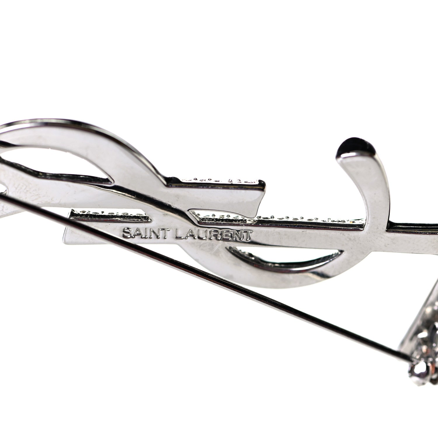 Saint Laurent Monogram Crystal Brooch Black Silver 8 of 9