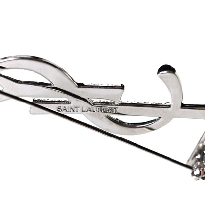 Saint Laurent Monogram Crystal Brooch Black Silver 8 of 9