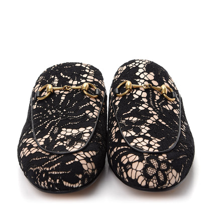 Gucci Lace Malaga Kid Womens Princetown Slippers 37 Black Skin Rose 2 of 10