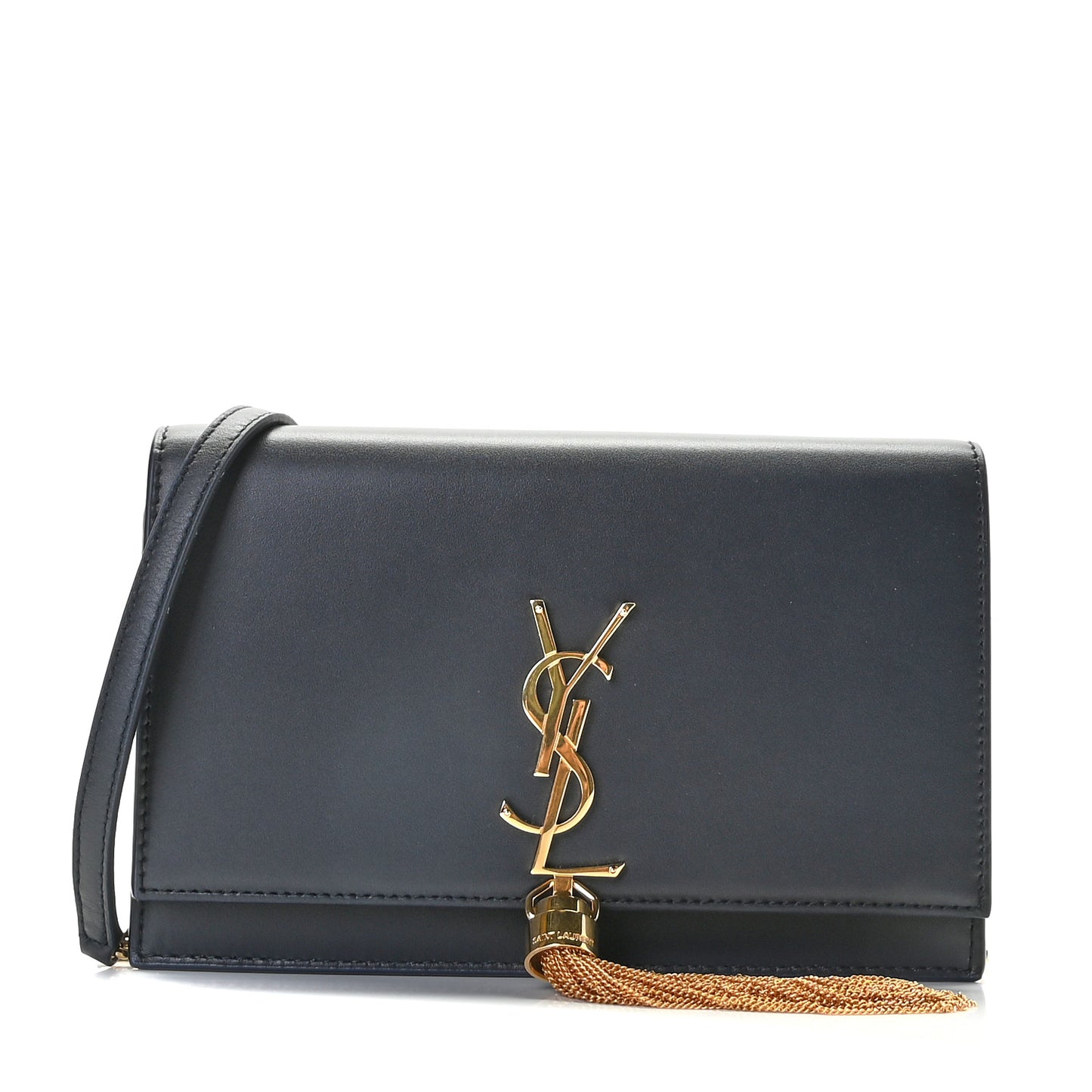 Smooth Calfskin Classic Monogram Kate Tassel Chain Wallet Black