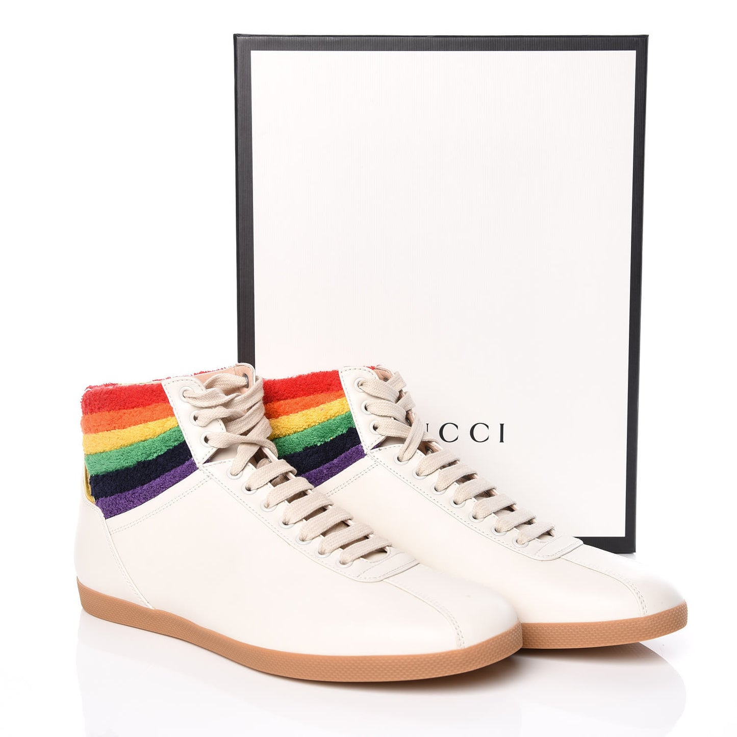 Calfskin Mens Bambi Rainbow High Top Sneakers 11 Mystic White
