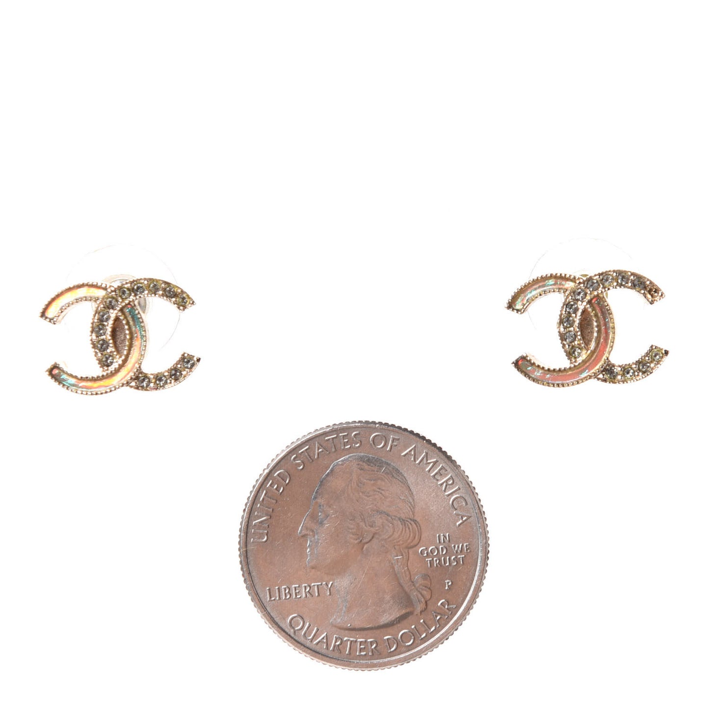 Enamel Crystal CC Earrings Gold Pink