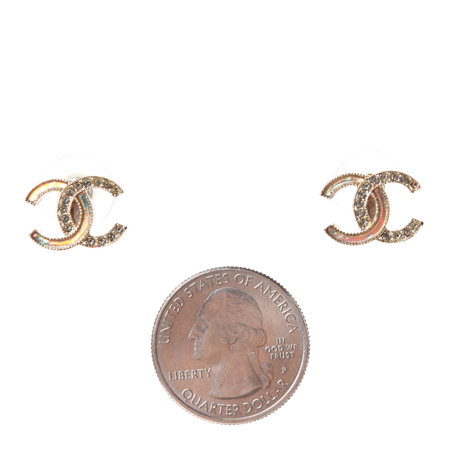Chanel Enamel Crystal CC Earrings Gold Pink 3 of 15
