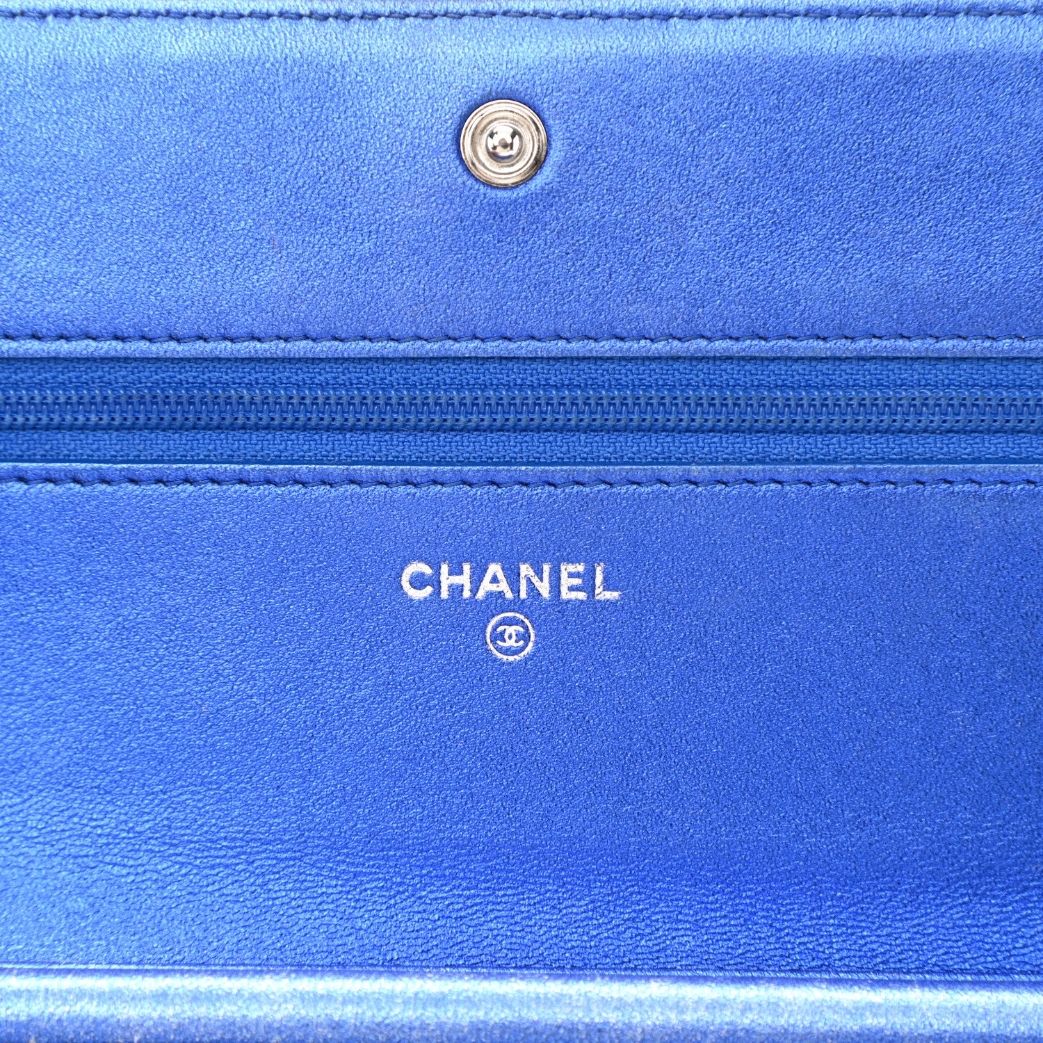 Chanel Metallic Patent Calfskin Quilted Boy Wallet On Chain WOC Blue 6 of 16