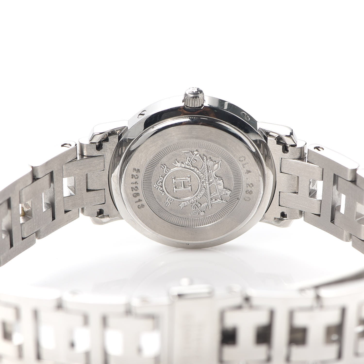 Hermes Stainless Steel Diamond Mother of Pearl 24mm Clipper Nacre Quartz Watch Blue 4 of 6