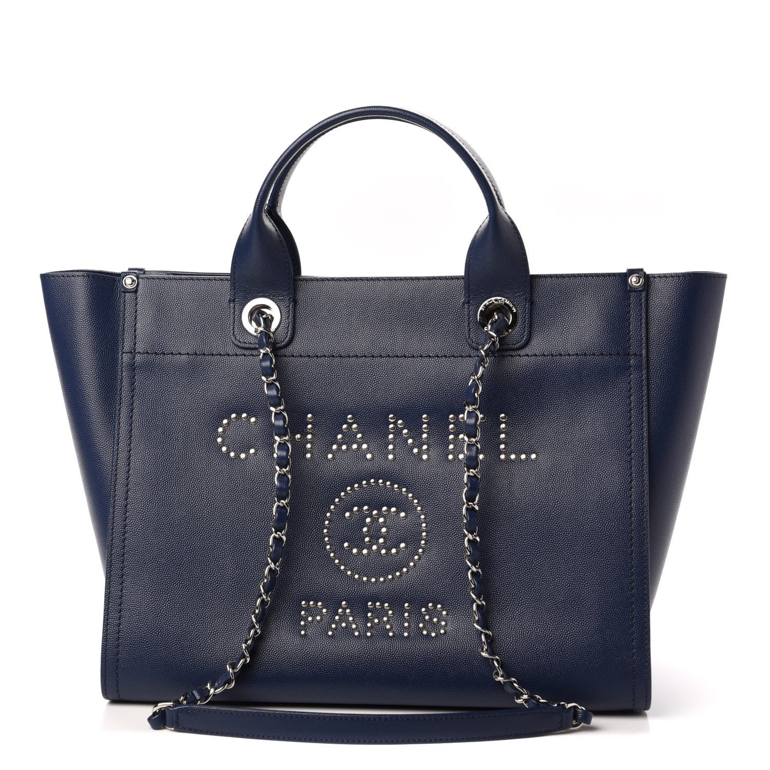Chanel Caviar Small Studded Deauville Tote Navy 1 of 8