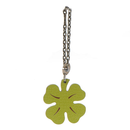 Hermes Chevre Mysore Lucky Clover Key Chain Bag Charm Vert Anis Orange 1 of 4